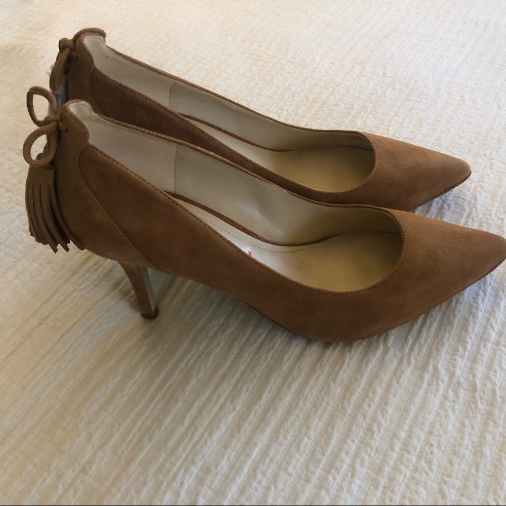 Marc Fisher Beige Suede Heels with Tassels